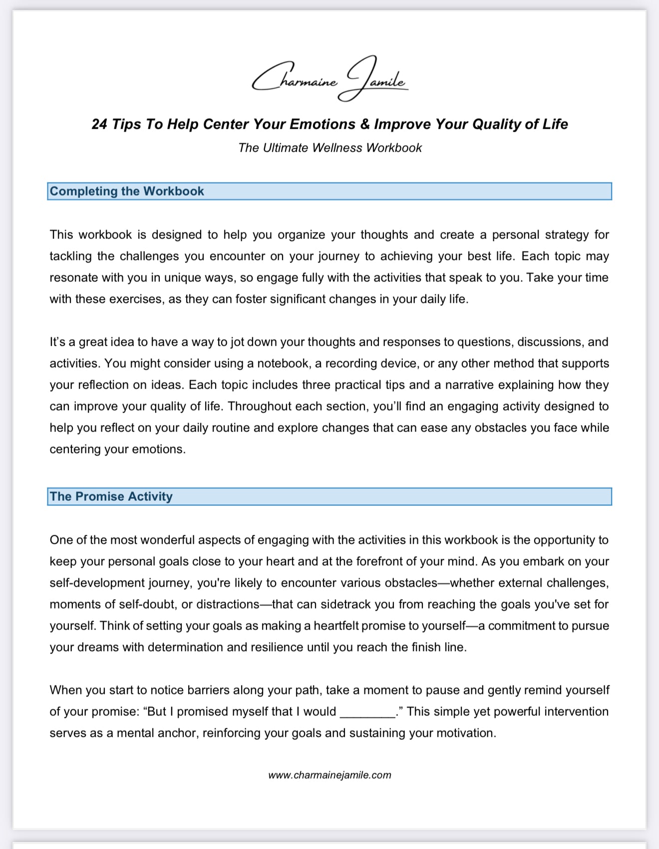 24 Tips to Help Center Your Emotions & Improve Your Quality of Life Workbook